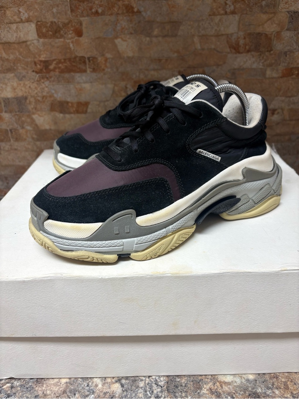 Balenciaga Triple S Size 8 Black Burgundy Grey Sneakers
